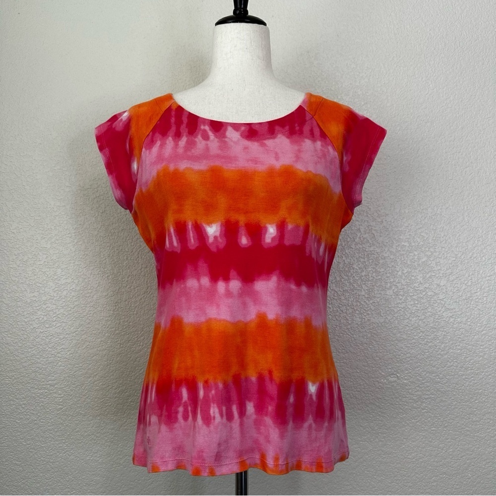 Lauren Ralph Lauren Pink Orange Tie Dye Short Sleeves Tee, Sz Large